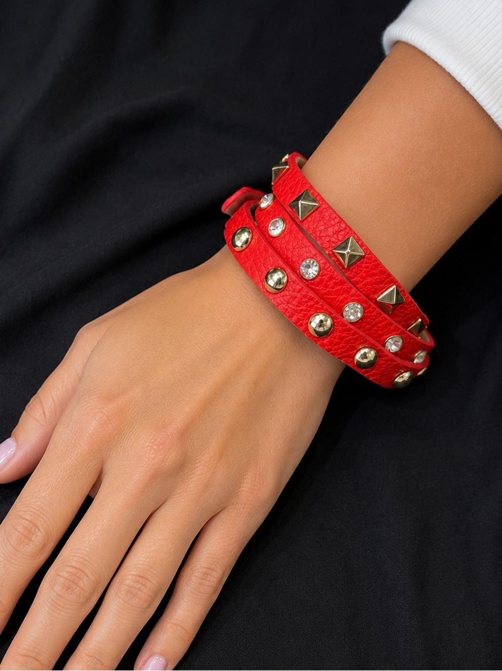 NWT Cookie Lee Red Studded Wrap Bracelet with Gold Accents